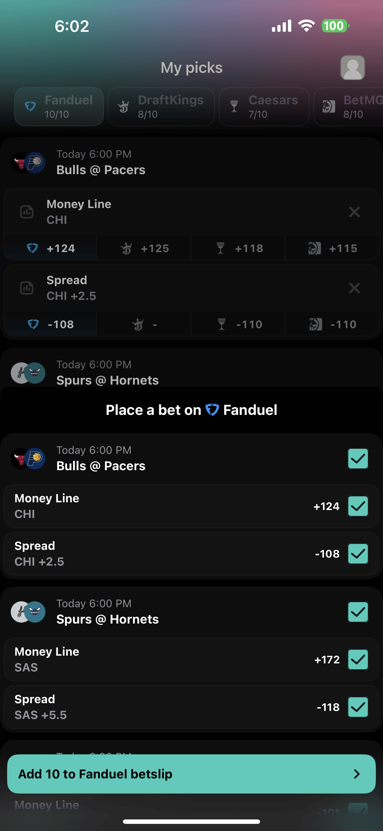 The My Pick interface in the app.